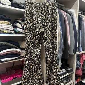 Floral Black and Cream silk Women's Pants